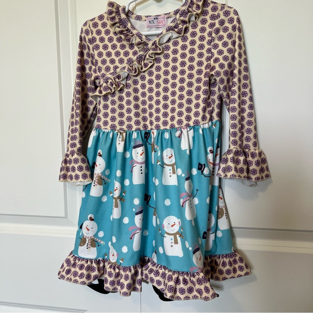 Winter Pete + Lucy Dress w Snowman, Frills, Christmas Soft Stretchy Comfy
